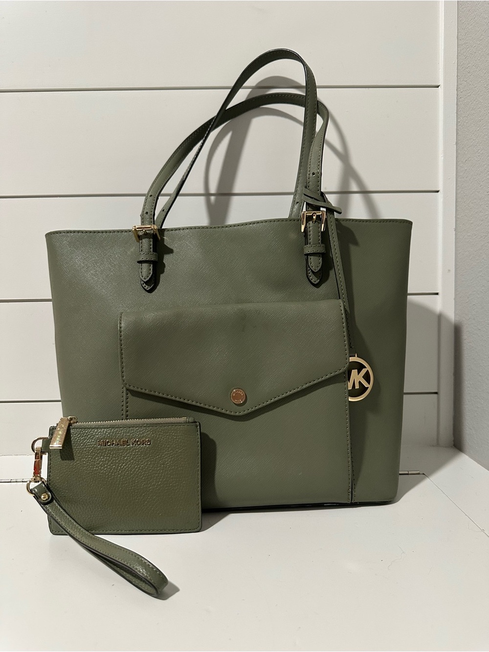 Michael Kors Olive Leather Tote with Matching Wristlet